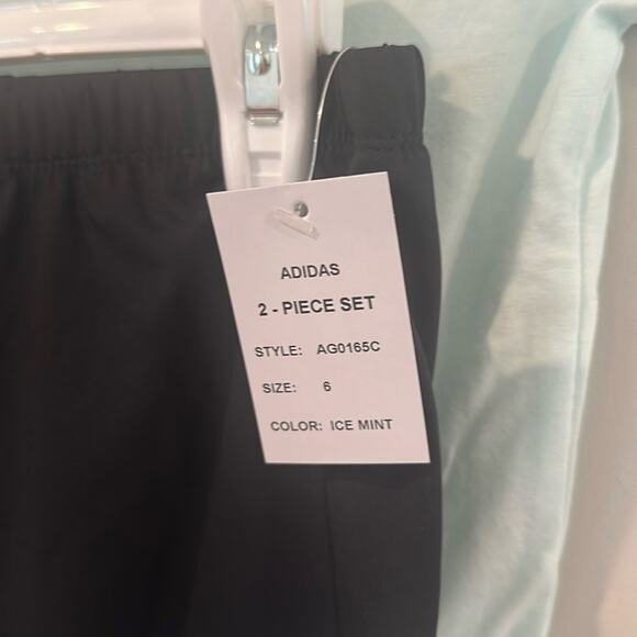 Adidas Size 6 Ice Mint/Black Bike Short and Tee 2-Piece Matching Set - Picture 8 of 9